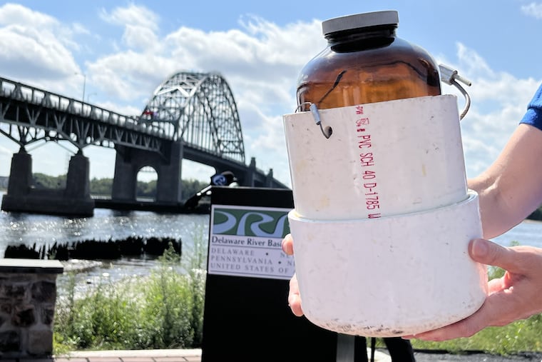A grab sampler used to collect water from various locations in the Delaware River watershed as part of a Delaware River Basin Commission study on microplastics in the waterway.