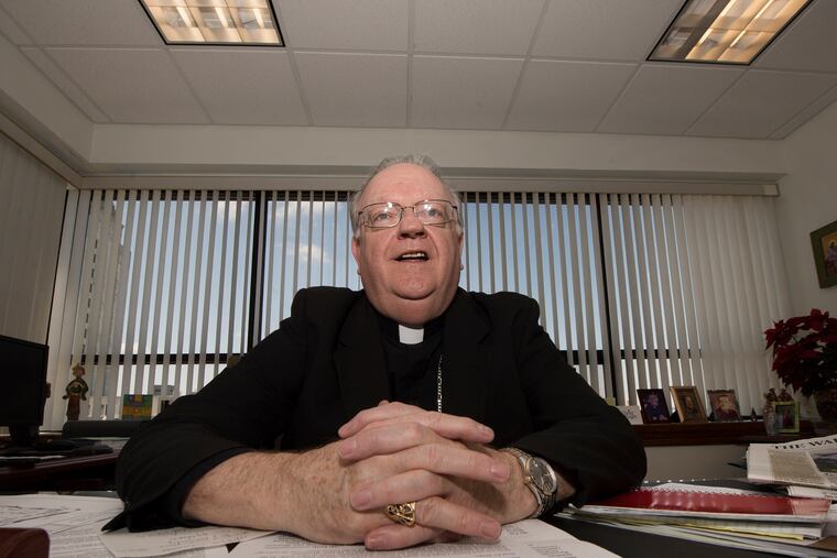 Camden Bishop Dennis J. Sullivan during an interview at the Diocese of Camden in April 2018.