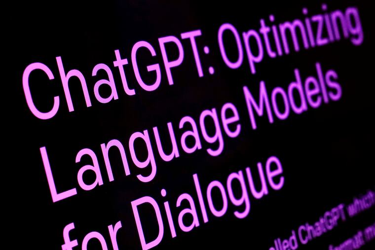 Text from the ChatGPT page of the OpenAI website is shown in this photo in New York in February.