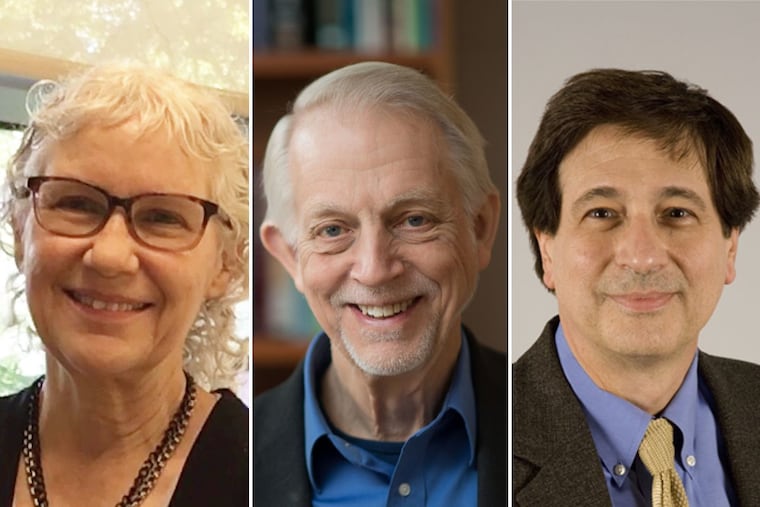 From left, University of Pennsylvania biologist Nancy Bonini, Monell Chemical Senses Center scientist Gary Beauchamp, and chemist-inventor Barry Arkles are receiving the 2022 John Scott Award in the sciences.