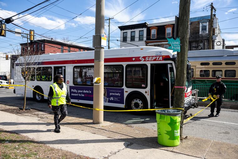 Transit Police and SEPTA workers at the scene along 40th Street and Girard Avenue, where a 15-year-old was shot in the chest on March 22.