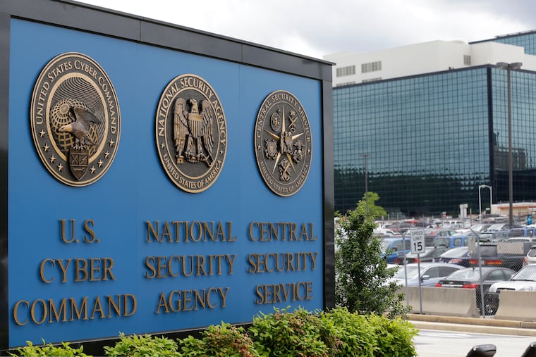 The sign outside the National Security Agency (NSA) campus in Fort Meade, Md.