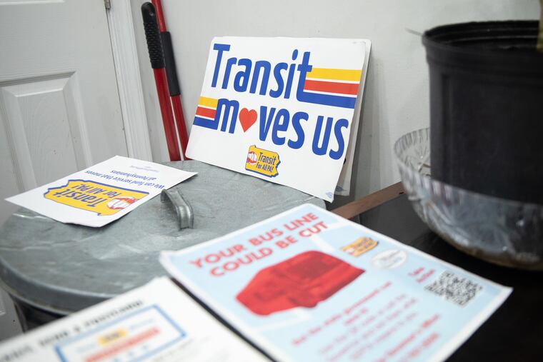 Signage and materials from a June meeting about SEPTA budget cuts, hosted at Garden of Prayer Church in Strawberry Mansion.