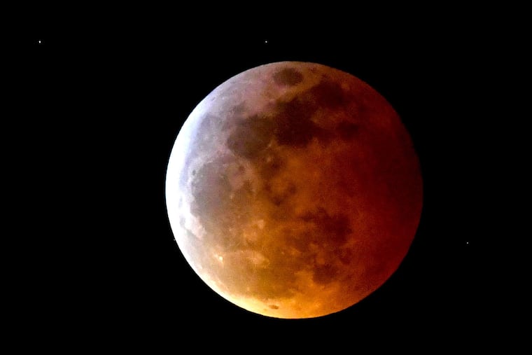 A partial lunar eclipse will occur during the pre-dawn hours on Nov. 19, 2021, when the moon will officially be at its fullest phase. Here is a view of the Super Blood Wolf Moon eclipse on Jan. 20, 2019.