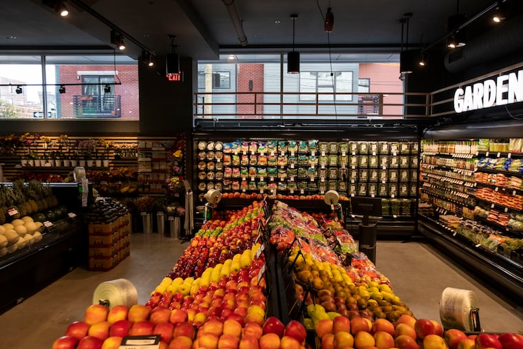Produce is neatly arranged in the "Garden" section before the opening of the Giant Heirloom Market in Northern Liberties.