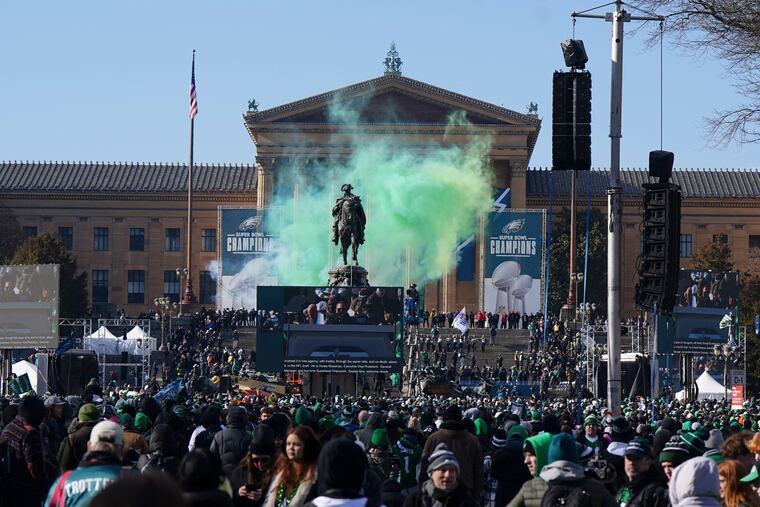 The Eagles' Super Bowl LIX victory parade Friday by the Philadelphia Museum of Art.