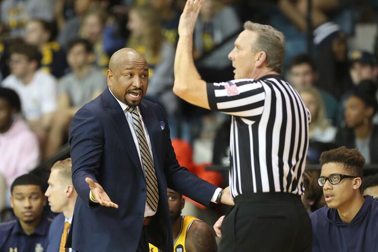 Head Coach Ashley Howard of La Salle questions an official's call during their game against Saint Joseph's on Feb 5, 2019.