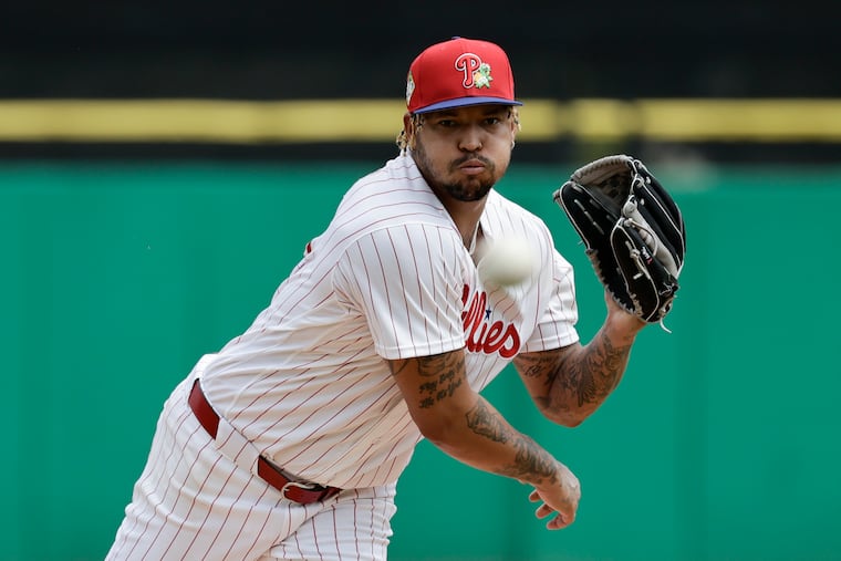 Phillies pitcher Taijuan Walker in Grapefruit League action Sunday against the Atlanta Braves.