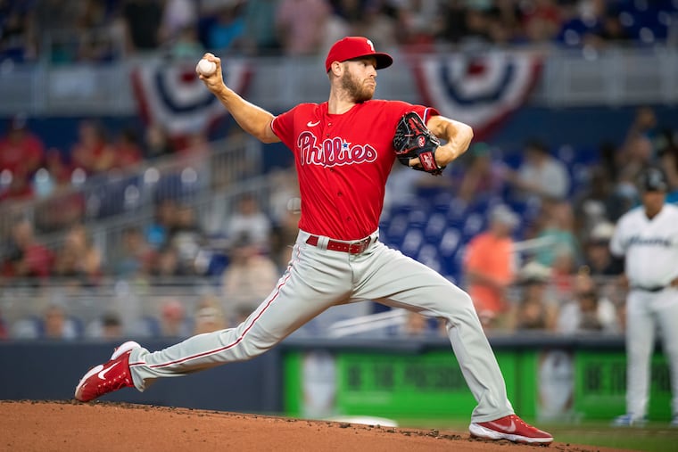 Phillies starter Zack Wheeler delivers during his three-inning effort against the Marlins in Miami.