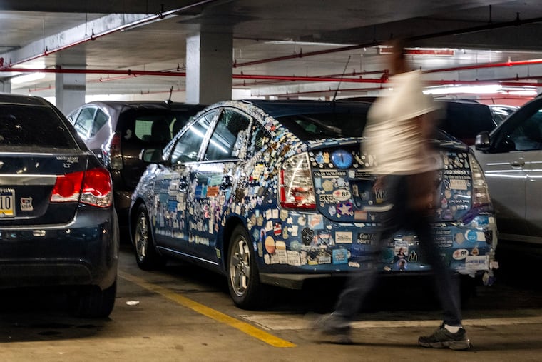 June 9, 2025: A sticker-festooned car is parked in the garage of the Center City hotel hosting a four-day non-partisan gathering of Pennsylvania voting electorate.