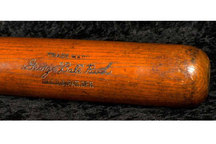 In this Oct. 11, 2019 photo released by SCP Auctions, Inc., shows the bat used by Babe Ruth to slug his 500th career home run in 1929. Ruth became the first player to reach the coveted plateau on Aug. 11, 1929, hitting a solo shot for the New York Yankees off Willis Hudlin at League Park in Cleveland. The bat is going up for auction, nearly 75 years after he gave it to a friend whose family has kept it ever since. (SCP Auctions, Inc. via AP)