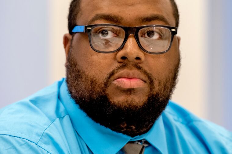 Khanefah Boozer during a press conference May 10, 2018, after he received the largest civil verdict against a city police officer. TOM GRALISH / Staff Photographer