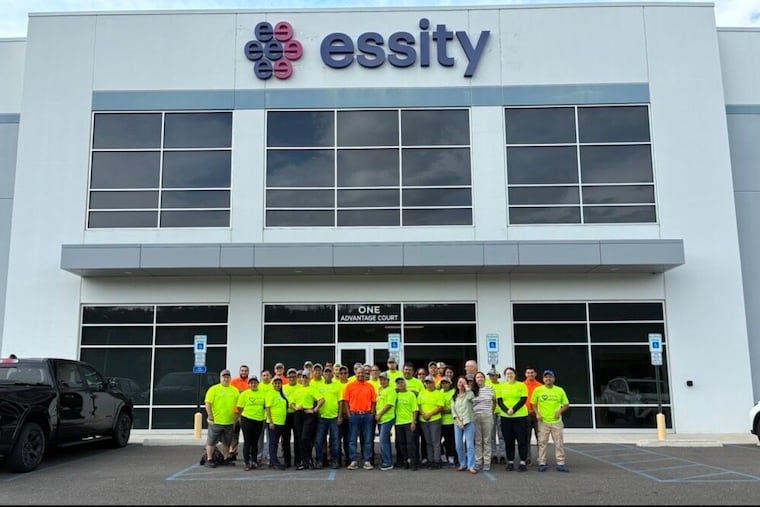Workers at Philadelphia-based Essity's Bordentown, N.J., plant in 2025. Around 50 at the site package Tork wipes for restaurants, hospitals, schools and industrial employers. Essity in November bought a string of businesses from Edgewell Personal Care, including the Playtex factory in Dover, Del., which employs 450 making tampons, Stayfree pads, and Carefree panty liners.