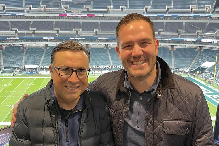 Ross Tucker (right) and Ian Eagle at Lincoln Financial Field ahead of a 2024 Eagles game on Nov. 14, 2024.