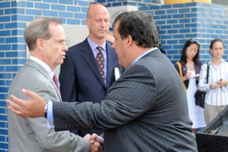 Gov. Christie with DRPA chief John Matheussen in 2010. Christie said he has forced "critical reforms." CLEM MURRAY / Staff