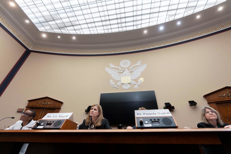 (From left) Harvard President Claudine Gay, then-University of Pennsylvania President Liz Magill, and Massachusetts Institute of Technology (MIT) President Sally Kornbluth during a hearing of the House Committee on Education on Dec. 5.