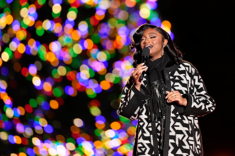 Samara Joy at the National Christmas Tree in 2023. the jazz singer beings her "A Joyful Holiday with the McLendon Family" to Marian Anderson Hall on Monday. (AP Photo/Mark Schiefelbein)