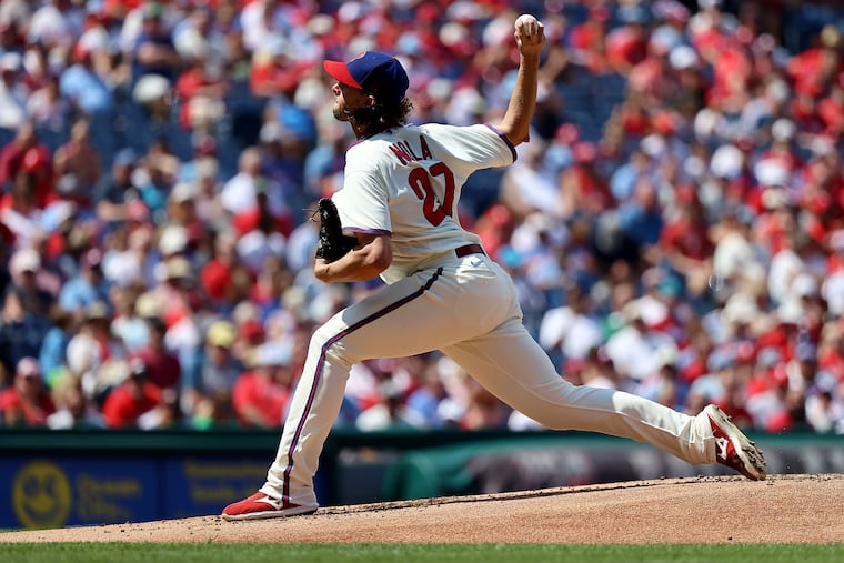 Aaron Nola faces the Cardinals during the first inning at Citizens Bank Park in Philadelphia, Pa. on Sunday, Aug. 27, 2023.