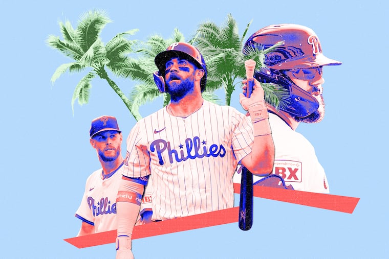 From left, Zack Wheeler, Bryce Harper, and Kyle Schwarber lead a familiar Phillies core once again in 2026.