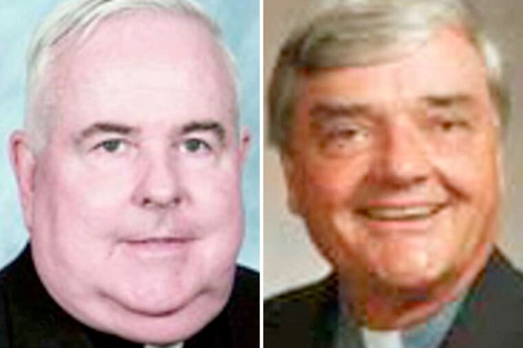 John P. Paul, formerly of Our Lady of Calvary Parish (left), and James J. Collins, who taught at Holy Family University, have been removed from ministry for substantiated claims of sexual abuse.