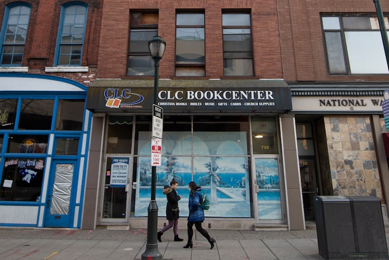The buildings at 730-32 Chestnut St., most recently home to a Christian ministries bookstore and National Watch & Diamond exchange shop, are shown near Jeweler's Row in Philadelphia, Pa. Monday, March 8, 2021. They will be cleared to make way for a seven-story building with 42 residential units, city records show.