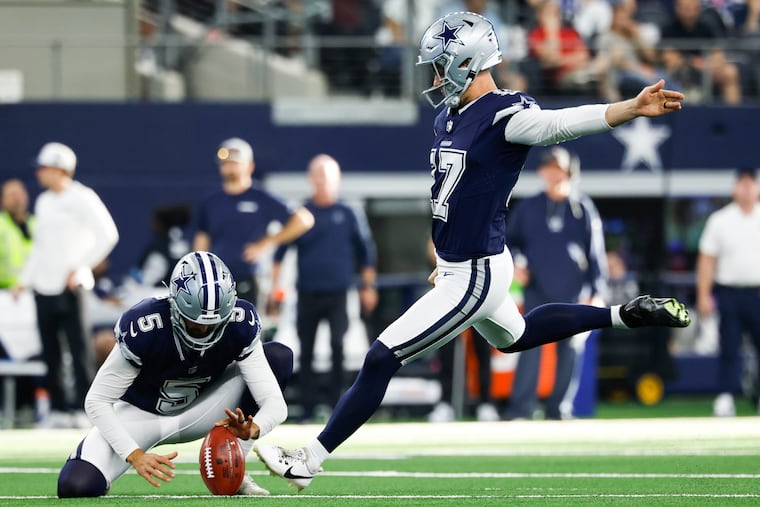 Dallas Cowboys kicker Brandon Aubrey (right) was released by the Union in the 2018. He became Cowboys' kicker last season and hasn't looked back.