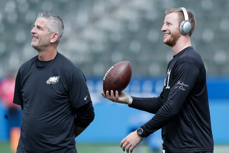 Former Eagles quarterback Carson Wentz reunites with Colts head coach Frank Reich in Indianapolis after Thursday's trade.