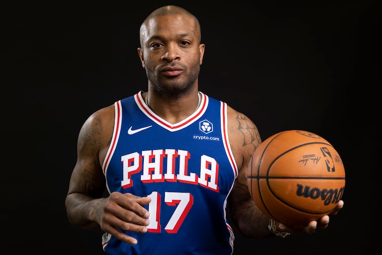 Sixers forward P.J. Tucker poses during media day at the Sixers practice facility on Monday.