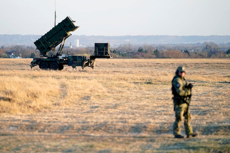 FILE - Patriot missles are seen at the Rzeszow-Jasionka Airport, March 25, 2022, in Jasionka, Poland. (AP Photo/Evan Vucci, File)