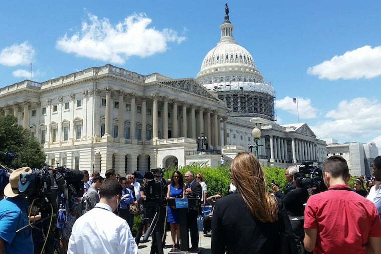 Amy Reed and Hooman Noorchashm with former Pa. Rep. Mike Fitzpatrick, introducing The Medical Device Guardians Act on June 8, 2016.