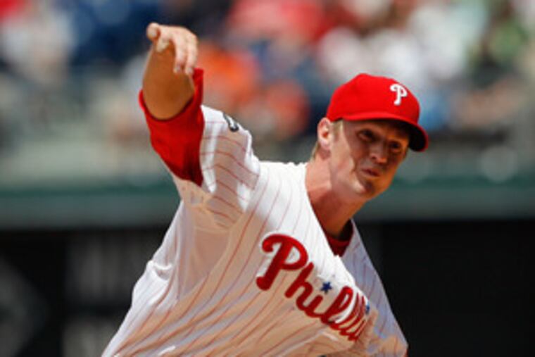 The Phils' Kyle Kendrick, shown in a July 1 win over the Mets, is 3-0 this season, but the pitching staff has spots to fill.