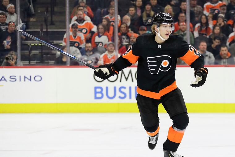 Flyers left winger Oskar Lindblom (above) and right winger Travis Konecny missed Wednesday's game in Colorado with injuries. They share the Flyers' lead with 11 goals apiece.