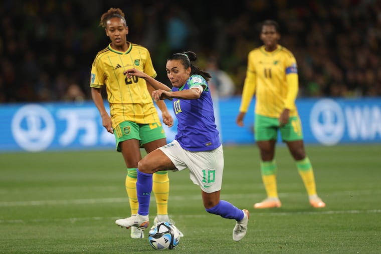 Brazil's Marta (center) retires as the all-time leading goal scorer at the women’s World Cup but never won a championship in six tries.