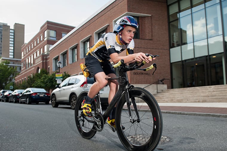 Bobby Hammond,16, from Flanders, N.J. poses for a portrait in
Philadelphia, Pa. on Friday, June 19, 2015. Hammond has been competing in triathlons since he was 12 and will be racing in the upcoming Philadelphia Triathlon. (MICHAEL PRONZATO / Staff Photographer)