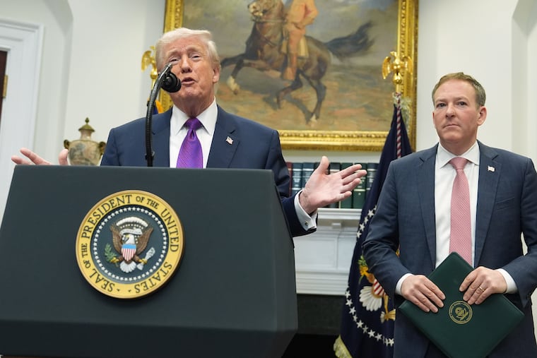 President Donald Trump speaks during an event with Environmental Protection Agency director Lee Zeldin to announce the EPA will no longer regulate greenhouse gases on Feb. 12.