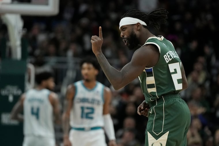 Milwaukee Bucks Patrick Beverley reacts after making a shot during the second half against the Charlotte Hornets on Feb. 9.