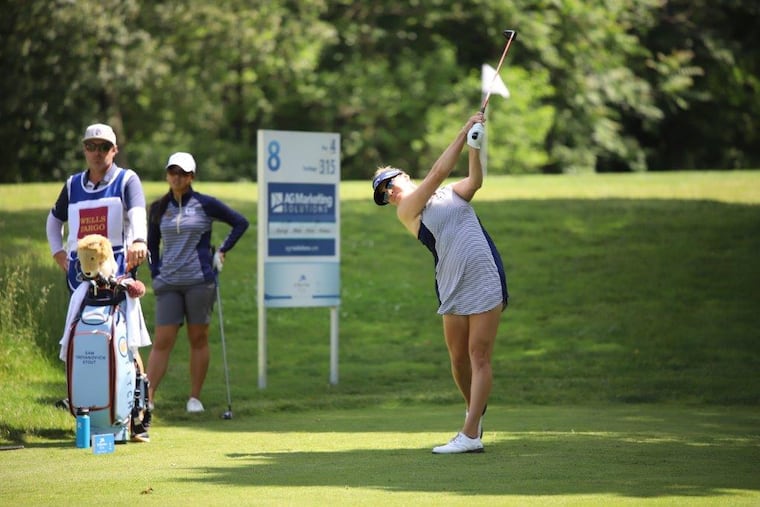 Samantha Troyanovich on the eighth tee on Friday at Raven's Claw Country Club.