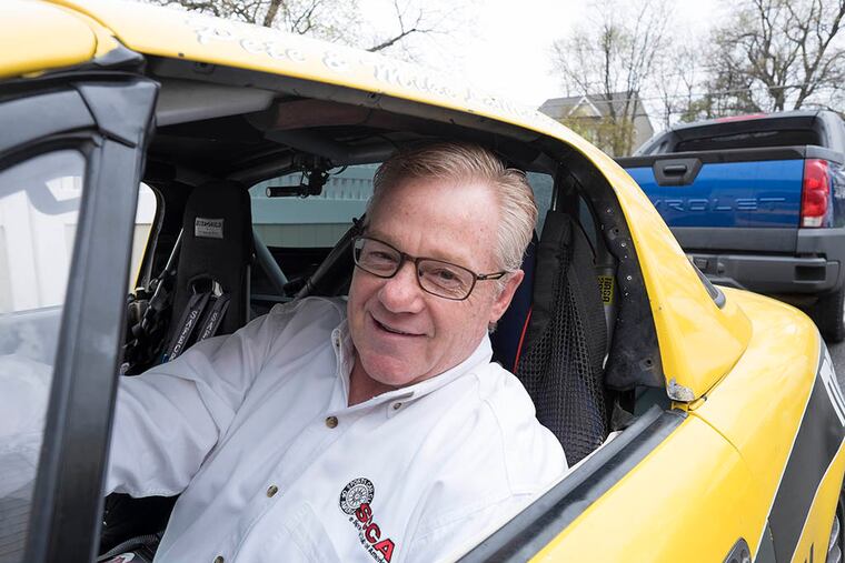 Mike LaMaina, former mayor of Oaklyn, in his modified 1992 Miata, which he’ll race in Millville on Saturday. (ED HILLE / Staff Photographer)