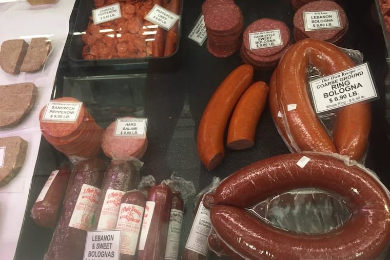 The sweet and smoky Lebanon balogna comes in multiple variations at S. Clyde Weaver's stand at the Lancaster County Farmers Market in Wayne.