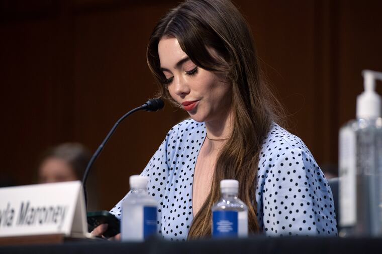 United States Olympic gymnast McKayla Maroney testifies during a Senate Judiciary hearing about the Inspector General's report on the FBI's handling of the Larry Nassar investigation in September.