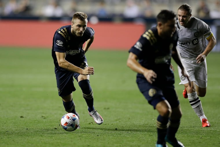 Kacper Przybylko on the ball during the Union's 1-1 tie with Montreal at Subaru Park last Saturday.