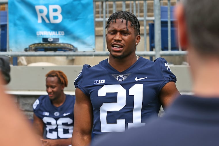 Penn State running back Noah Cain (21) during the team's Media Day on Aug. 7.