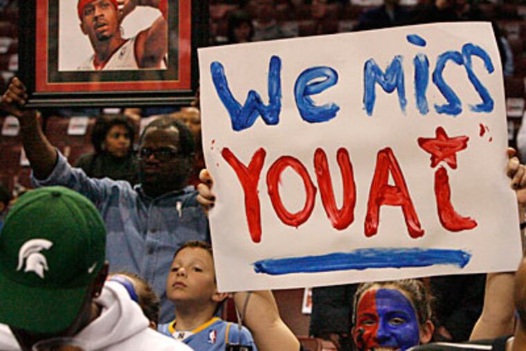 Fans show their support for the return of Allen Iverson when he played here as a member of the Denver Nuggets. On Monday, her will return as a member of the Sixers. ( Ron Cortes / Inquirer )