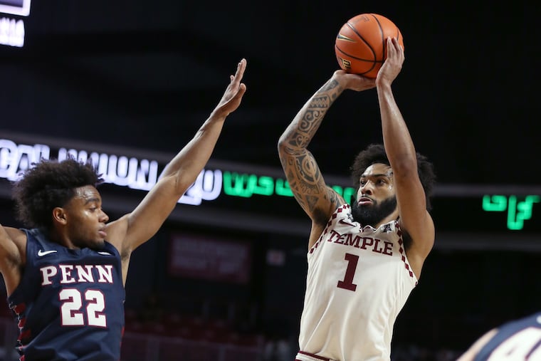 Temple's Damian Dunn, here shooting against Penn, had 16 points in the win over Central Florida.