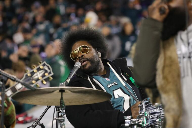Questlove from the Roots performs during half time of the NFC Championship game between the Philadelphia Eagles and the Minnesota Vikings, Sunday, Jan. 21, 2018, in Philadelphia.