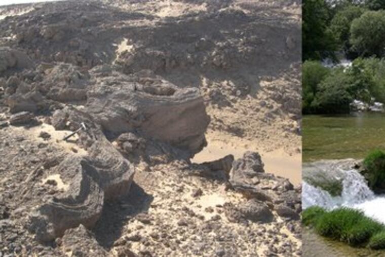 That's Egypt on the left, Croatia on the right. Egypt once looked like Croatia, scientists say. In stream deposits, experts have found prehistoric tools of those who thrived there before drought drove them off. A Penn Museum talk tonight will tell of such upheavals.