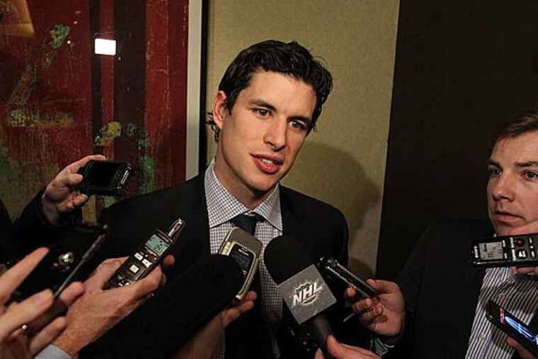Pittsburgh Penguins' Sidney Crosby speaks to reporters, Thursday, Dec. 6, 2012 in New York. Talks in the NHL labor fight broke down after just one hour Thursday night, and it isn't known when the league and the players' association would get back together. (Mary Altaffer/AP)