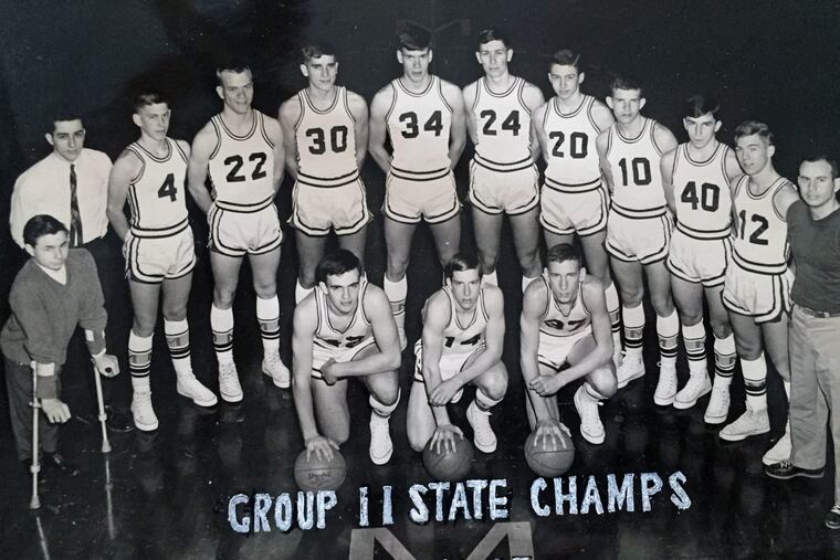 Rick Ventura (left, front) as manager of Merchantville High's 1965 state-championship boys' basketball team. Handout