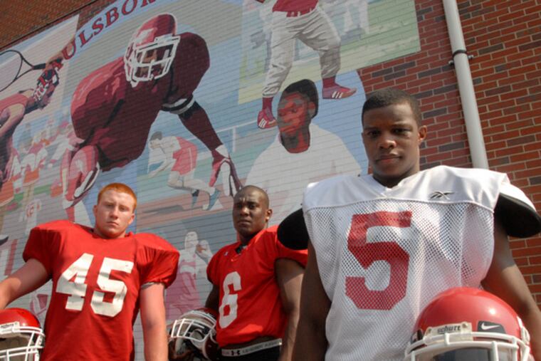 Paulsboro football players (from left) Zach Greenwald, Gerald Hodges and Kevin Johnson have helped lead their team to a 9-0 record and tomorrow's semifinal contest.