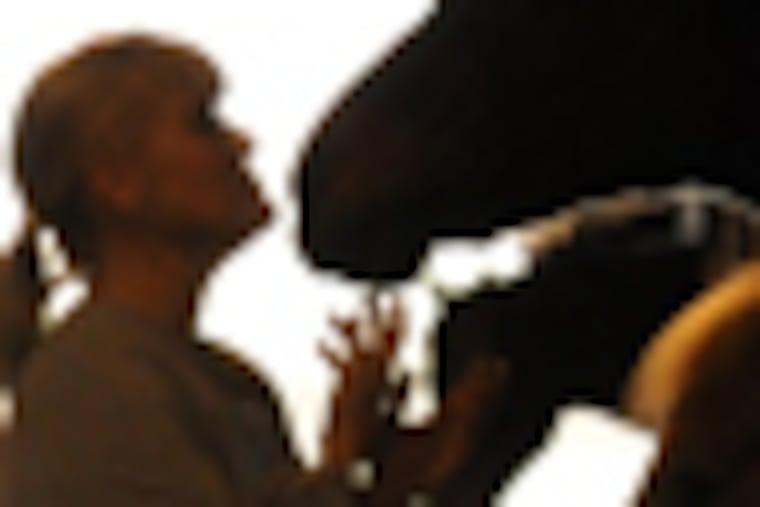 Darrell Sapp/Pittsburgh Post-Gazette .
Pam Vivirito, with the Equine Angels Rescue in Cabot, talks with Kate, a rescued quarterhorse last week. The organization needs extra funding to get it through the winter because feed and hay prices have skyrocketed.